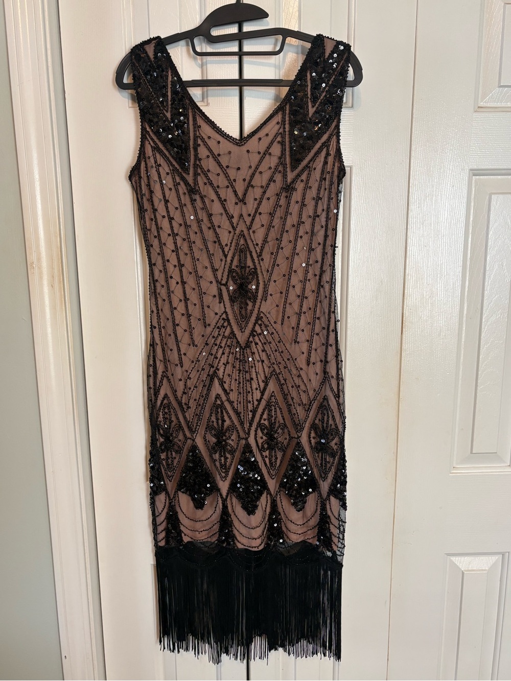 1920’s Gatsby Style Beaded Black Fringe Midi Dress - NWOT